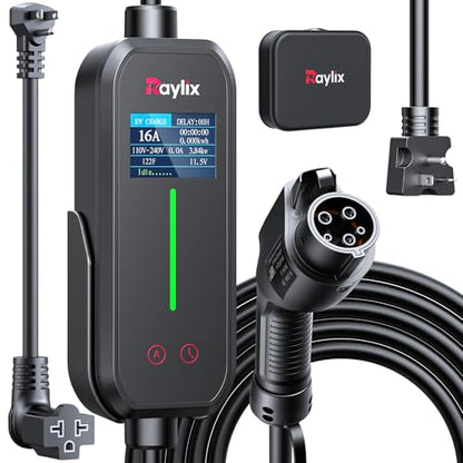 Raylix 16A Level 1&2 EV Charger with Holder, 110V-240V J1772 Charger with 21ft Cable [Adjustable Current &Delay Charging] EV Charger Level 1 with Wall Mount for All SAE J1772, Nema 6-20 & Nema 5-15 - size: 16A For ALL J1772 EVs