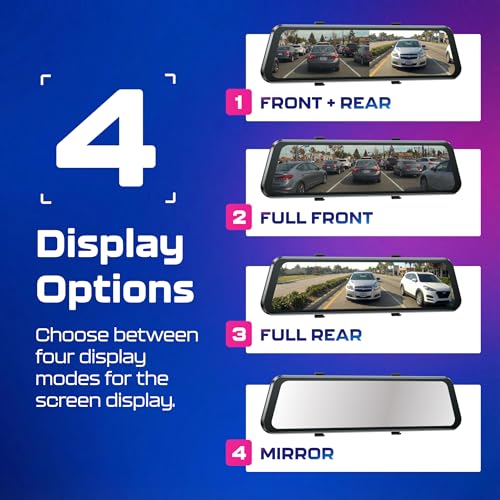 AZDOME PG17 2CH Mirror Dash Cam 4K - 12" Touch Screen - 24H Parking Mode - Mirror Dash Cam - Minimize Blind Spots - Built-in GPS & WiFi - Reverse Assist - Supports Voice Command