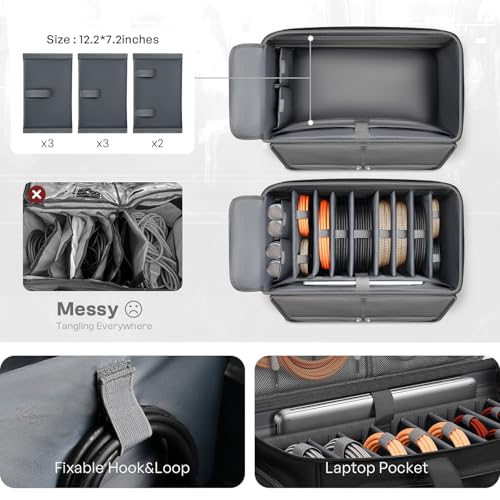 Large DJ Cable Organizer Bag, Padded Gig Bag with 8 Detachable Divider, Travel DJ Mixer Backpack for Musicians, Professional Multi-Pocket for 17" Laptop, Microphone, Cord, Headset & Music Accessories