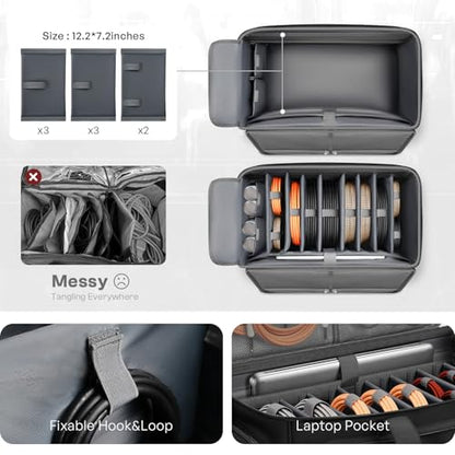 Large DJ Cable Organizer Bag, Padded Gig Bag with 8 Detachable Divider, Travel DJ Mixer Backpack for Musicians, Professional Multi-Pocket for 17" Laptop, Microphone, Cord, Headset & Music Accessories