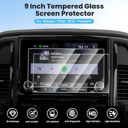 Canvcle 2PCS Screen Protector for 2021-2024 Nissan Titan PRO 4X, 9 Inch Touch Screen Protector Tempered Glass Navigation Display Screen Cover Infotainment Protective Film - size: 2021-Present Nissan Titan 9 Inch