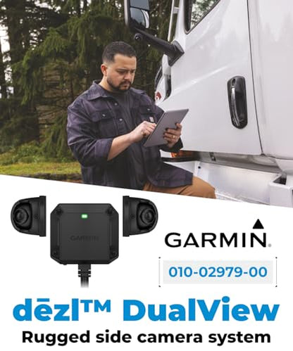 Garmin dezl DualView Camera System, LGV GPS Truck sat nav, Blind spot Monitor, Live View of Your Truck Sides, Rugged IPX7, Adjustable Lenses w/ Wearable4U Power Car/Wall Bundle