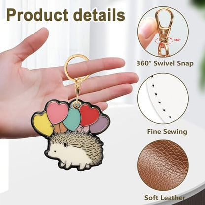 Hedgehog Love Balloon Leather Keychain Case Holder,GPS Tacker With Keychain Ring,Valentine's Day Gifts Access Card Scratch-Resistant,Finders Accessories For Pets, Luggage, Wallet, Backpacks - color: Hedgehog Love Balloon