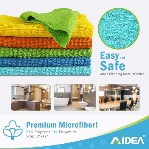 AIDEA Microfiber Cleaning Cloth 100PK, Soft Absorbent Rags, Microfiber Towels for Cars, Kitchen Towels, Dusting Cloth for Home, Window, Cleaning Supplies,12"×12" - color: Blue/Yellow