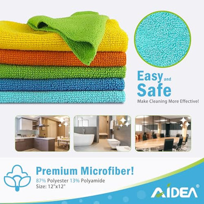 AIDEA Microfiber Cleaning Cloth 100PK, Soft Absorbent Rags, Microfiber Towels for Cars, Kitchen Towels, Dusting Cloth for Home, Window, Cleaning Supplies,12"×12" - color: Blue/Yellow