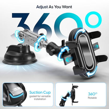 POV Car Recording Mount Atlas Suction Phone Mount for Windshield & Dashboard, 360° Adjustable Arm, Hands-Free Filming for TikTok, Driving Videos & Navigation