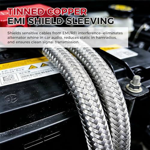 1/2" Wide Tinned Copper Braided Metal Wire Shielding Sleeve Ground Strap Automotive Flat Mesh Flexible Expandable Sheath (12mm ID-52ft) - size: 1/2 in Wide(0.32 in Dia)-52ft