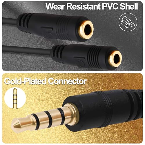 3.5mm TRRS Headphone Splitter Y Cable Adapter 20cm