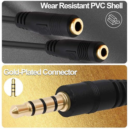 3.5mm TRRS Headphone Splitter Y Cable Adapter 20cm