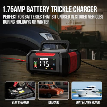 NEXPEAK 15A Battery Charger, Trickle Charger 12V/24V Car Battery Charger 9-Stage Smart LiFePO4 Charger Battery Maintainer w/Overcharge Protection Pulse Repair for Car Truck Motorcycle Lawn Mower