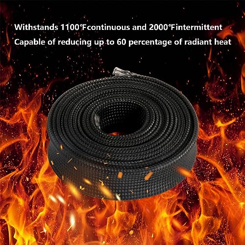 Fiberglass Heat Shield Sleeve Adjustable Hose Heat Spark Plug Wire High Temp(5 Feet-0.5''Inch/13MM) For Exhaust Insulation Thermal Wrap Roll Car Brake Line Cable Protection Tape Black - size: 1/2''X 5'