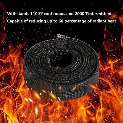 Fiberglass Heat Shield Sleeve Adjustable Hose Heat Spark Plug Wire High Temp(5 Feet-0.5''Inch/13MM) For Exhaust Insulation Thermal Wrap Roll Car Brake Line Cable Protection Tape Black - size: 1/2''X 5'