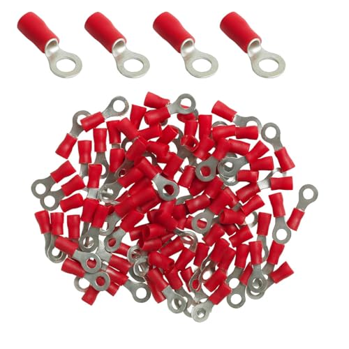 ANGSTROM #8 Bolt Ring Terminals, Insulated Electrical Crimp Connectors 100pcs (22-16ga Red) - color: 22-16ga Red, size: #8 Stud