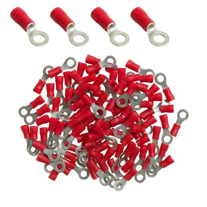 ANGSTROM #8 Bolt Ring Terminals, Insulated Electrical Crimp Connectors 100pcs (22-16ga Red) - color: 22-16ga Red, size: #8 Stud