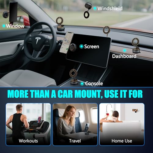 Ryvlan Carmount Vacuum Magnetic Phone Mount for Car– Magsafe Suction iPhone Stand, Content Creator Phone Holder & Car Mount, iPhone Holder for Dashboard & Windshield, Suction Cup Car Tripod - style: Orange Accent