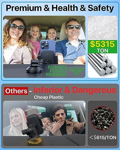 HTU Car Phone Holder【2026 Upgraded 100+LBS Suction & Safety Cert】 Cell Phone Car Mount for Truck Heavy Duty Phone Holder for Dashboard/Windshield/Vent for iPhone 17 16 Pro Max, Jet Black - color: Jet Black