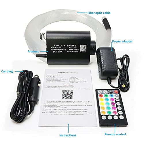 AMKI 16W Fiber Optic Lights,Starlight Headliner Light Kit APP/Remote Control Sound Activated Mode for Car&Home Decoration,Optical Fiber Cable Strands 0.75mm/0.03in 6.5ft/2m 300pcs - size: 300pcs*0.03in*6.5ft