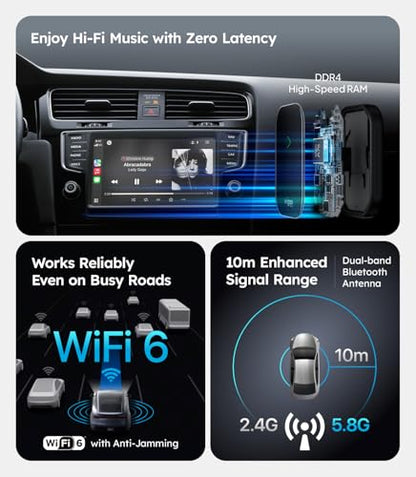 Wigoo 2026 Upgrade Wireless CarPlay Adapter [Long-Drive Stability, 10s Auto Connect] Converts Wired to Wireless CarPlay, Low Delay CarPlay Dongle for iPhone, Fit for Cars with Wired CarPlay, Black - color: Black