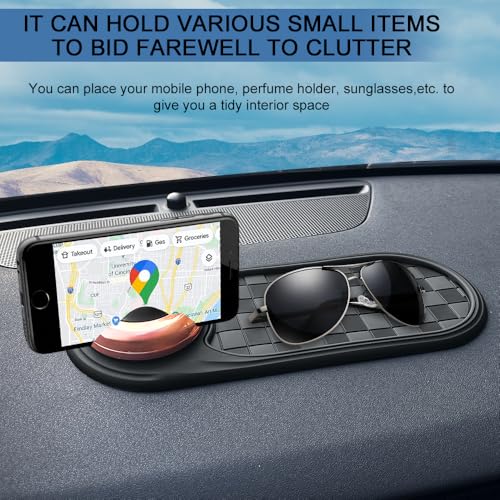 Multifunction Car Anti-Slip Mat, Car Anti Slip Mat Phone Holder, Dashboard Mobile Phone Holder with Temporary Parking Number, Rotatable Dashboard Mat for Sunglasses Keys Gadgets (Gray+Gold) - color: Gray+Gold
