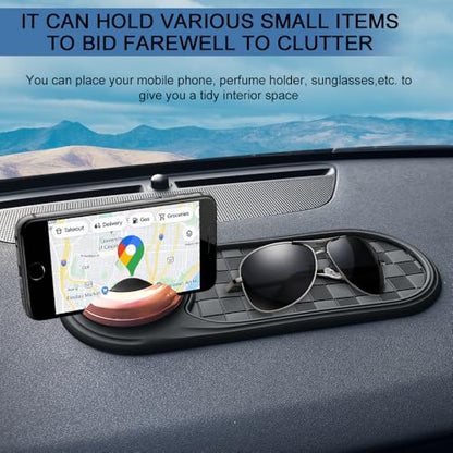 Multifunction Car Anti-Slip Mat, Car Anti Slip Mat Phone Holder, Dashboard Mobile Phone Holder with Temporary Parking Number, Rotatable Dashboard Mat for Sunglasses Keys Gadgets (Gray+Gold) - color: Gray+Gold