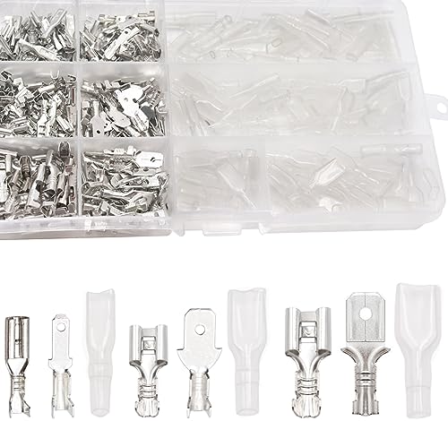 Tnisesm 380Pcs Quick Splice 2.8/4.8/6.3mm Male and Female Wire Spade Connector Wire Crimp Terminal Block with Insulating Sleeve Assortment Kit for Car Audio Speaker Electrical Wiring TN-T02