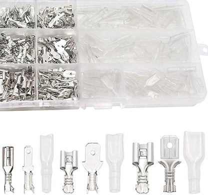 Tnisesm 380Pcs Quick Splice 2.8/4.8/6.3mm Male and Female Wire Spade Connector Wire Crimp Terminal Block with Insulating Sleeve Assortment Kit for Car Audio Speaker Electrical Wiring TN-T02