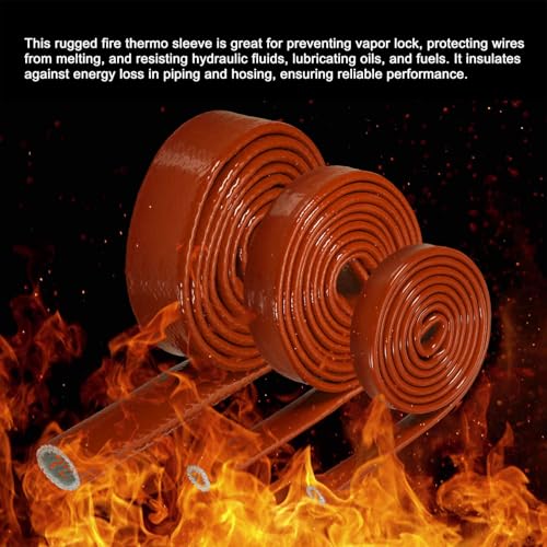 HARFINGTON 25mm(1" x 7 FT) ID Fire Sleeve Heat-Shielded Fire Sleeve Silicone Coated Fiberglass Heat Protection for Automotive Hose Lines Electrical Wiring, Red