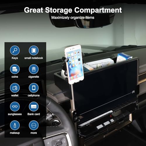 for Hummer EV Accessories Phone Holder Mount Dashboard Storage Organizer 360 Degree Rotatable Phone Holder Stand Dash Box Storage Tray for Hummer EV SUV Pickup Truck 2022-2024 2025 2026 (D)