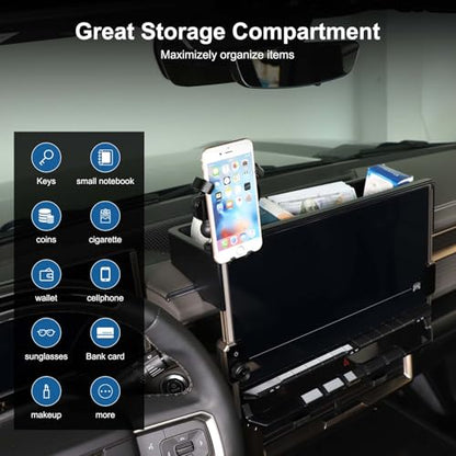 for Hummer EV Accessories Phone Holder Mount Dashboard Storage Organizer 360 Degree Rotatable Phone Holder Stand Dash Box Storage Tray for Hummer EV SUV Pickup Truck 2022-2024 2025 2026 (D)