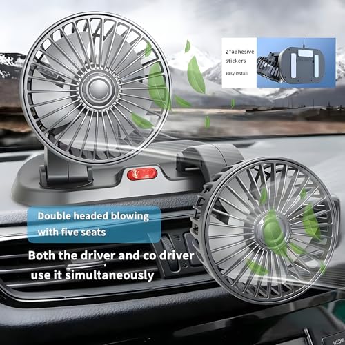 Car Fan,Dual Head USB Fans for Car, USB Powered Car Seat Fan, 360° Rotatable & 2 Strong Wind 5V Table Fans Adjustable for Vehicles SUV RV - color: Dual-5V