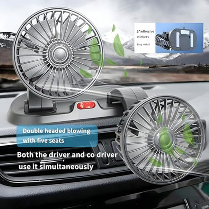 Car Fan,Dual Head USB Fans for Car, USB Powered Car Seat Fan, 360° Rotatable & 2 Strong Wind 5V Table Fans Adjustable for Vehicles SUV RV - color: Dual-5V