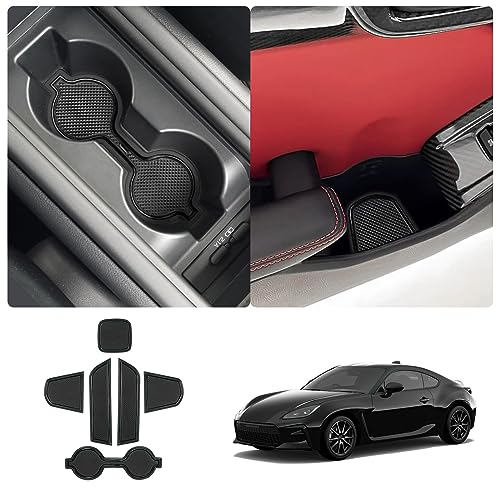 2022-2026 GR86 ZN8 Center Console Liners Mats Cup Holder Inserts Mats Non-Slip Center 2025 2026 GR86 Console Liner Trim Mats Anti-dust Door Pocket Liners Accessories 6 PCS (Black) - color: Black
