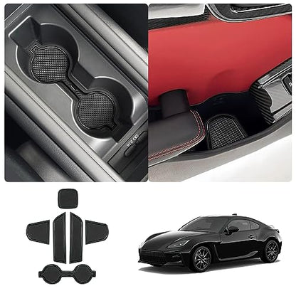 2022-2026 GR86 ZN8 Center Console Liners Mats Cup Holder Inserts Mats Non-Slip Center 2025 2026 GR86 Console Liner Trim Mats Anti-dust Door Pocket Liners Accessories 6 PCS (Black) - color: Black