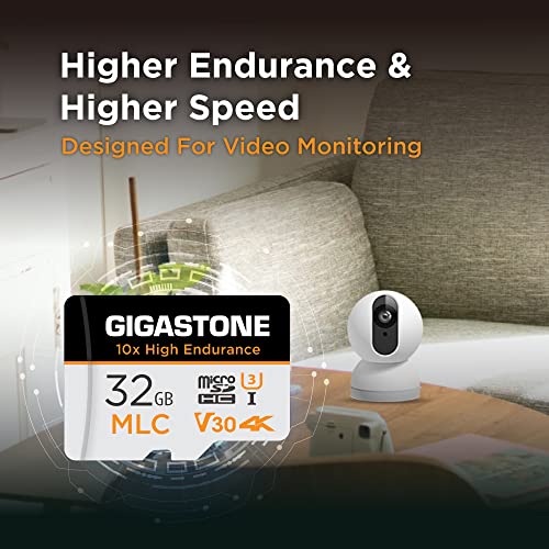 [10x High Endurance] GIGASTONE Industrial 32GB MLC Micro SD Card, 4K Video Recording, Security Cam, Dash Cam, Surveillance Compatible 95MB/s, U3 C10, with Adapter [5-Yrs Free Data Recovery] - color: 32GB High Endurance 1-Pack