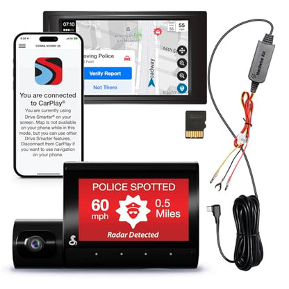 Cobra SC 220C Smart Dash Cam + Cobra 2.5A Micro USB Adapter Hardwire Kit - style: Front and Cabin View