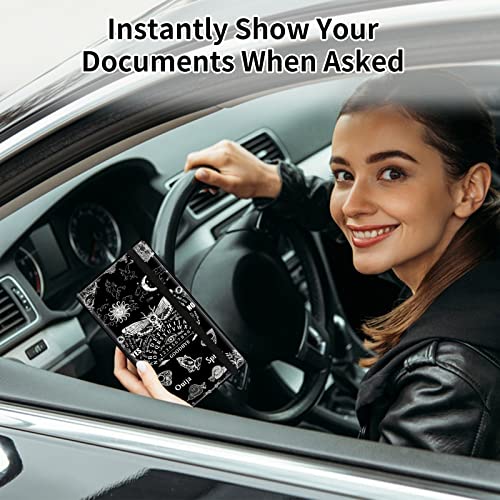 Car Registration and Insurance Card Holder, Premium PU Leather Vehicle Wallet Cover for Glove Box Car Organizer Drivers License/Cards/ID Essentials Document Holder, Death Moth Spirit Board - color: Death Moth Spirit Board