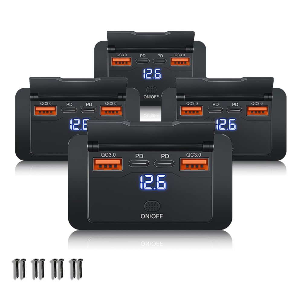 96W 12V USB Outlet Panel Wall Mount–Dual 36W PD & Dual QC3.0 18W Car USB Charger Socket, Waterproof Switch, Surface Mount for RV, Boat, Truck, ATV, Marine (4 Pack) - color: 4pack