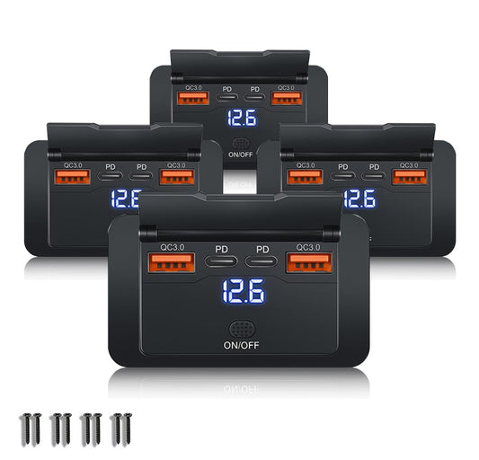 96W 12V USB Outlet Panel Wall Mount–Dual 36W PD & Dual QC3.0 18W Car USB Charger Socket, Waterproof Switch, Surface Mount for RV, Boat, Truck, ATV, Marine (4 Pack) - color: 4pack