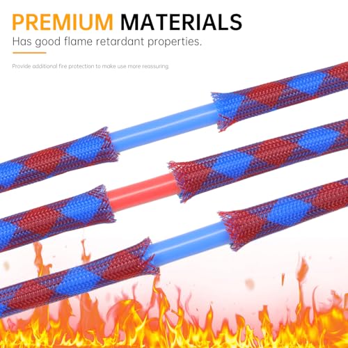 Braided Wire Loom Sleeve - Pet Proof Chew Resistant Cable Wrap, High Density Expandable Cable Sleeving for Automotive Wire Harness & PC Computer Case 16.4ft (Blue Red, 6mm (1/4")) - color: Blue Red, size: 6mm (1/4")
