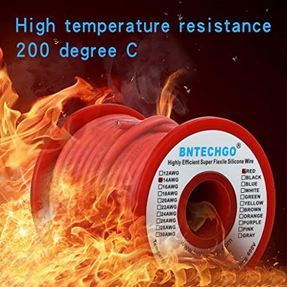 BNTECHGO 14 Gauge Silicone Wire Red 25ft Stranded Tinned Copper Wire - color: Red, size: silicone wire 25ft