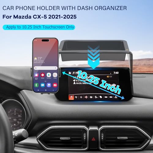 Car Phone Holder Fit for Mazda CX5 2021-2025 Accessories Dashboard Organizer with Cell Phone Mount 10.25-inch, Cell Phone Automobile Cradles Hands-Free 360 Degree Rotation - size: 2021-2025 Mazda CX5