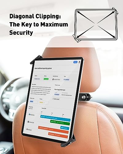 AboveTEK Tablet Holder for Car Headrest- Anti-Theft iPad Car Holder Back Seat, Secure Locking System with 360° Swivel, Universal for 4-11" Tablets, Durable Aluminum Mount for Travel & Business, Black - color: Black