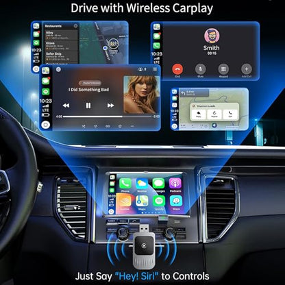 Mini Wireless CarPlay Adapter for Factory Wired CarPlay Vehicles, Convert Wired to Wireless CarPlay, USB-A/USB-C, Low Latency Bluetooth/WiFi Connection for iPhone iOS 10+ (iPhone 6 & 6+) (Silver)