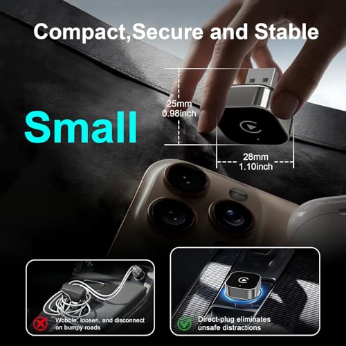 Wireless CarPlay Adapter & Android Auto Wired CarPlay to Wireless Device, 2-in-1 Mini T-Shaped for Car USB Plug and Play Auto Connect, No Delay for Apple iOS 10+, Android 11+ Version[2026 Upgrade] - color: Black