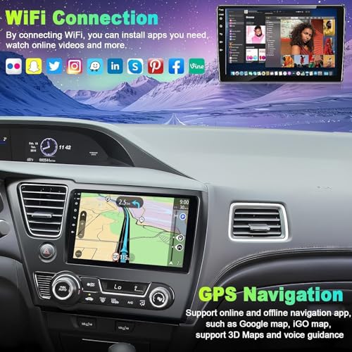 4G+64G Car Radio for Honda Civic 2013-2017(Only US Version) with Wireless Carpaly & Android Auto,9 Inch IPS Touch Screen Car Stereo with GPS Navigation/Bluetooth 5.2/FM/Backup Camera/WiFi/SWC/HiFi - color: For Civic 2013-2017 US Version