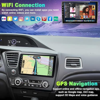 4G+64G Car Radio for Honda Civic 2013-2017(Only US Version) with Wireless Carpaly & Android Auto,9 Inch IPS Touch Screen Car Stereo with GPS Navigation/Bluetooth 5.2/FM/Backup Camera/WiFi/SWC/HiFi - color: For Civic 2013-2017 US Version