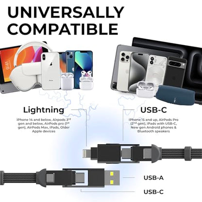 Rolling Square inCharge XS - 240W 4in1 Keyring Cable | Fast Charging & Data Transfer | Universal USB C/Lightning/USB Cable with Metal Housing | N52 Magnets | Eco-Friendly | Gray - style: Gray