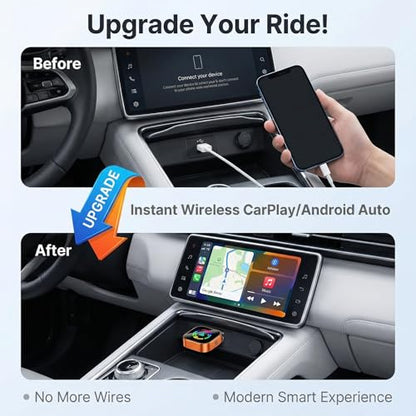 2026 Wireless CarPlay Adapter, Upgraded Wired to Wireless, Supports CarPlay & Android Auto, Plug and Play, Fast Auto Reconnect, Stable Contrl, Zero Lag, Heat Dissipation, Noiseless Car Use - color: Orange
