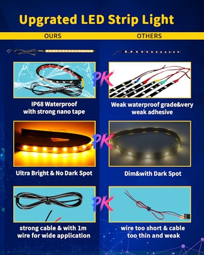 Amber Led Strip Lights Car,Led Lights for Motorcycles 30CM (6PCS) - color: Yellow