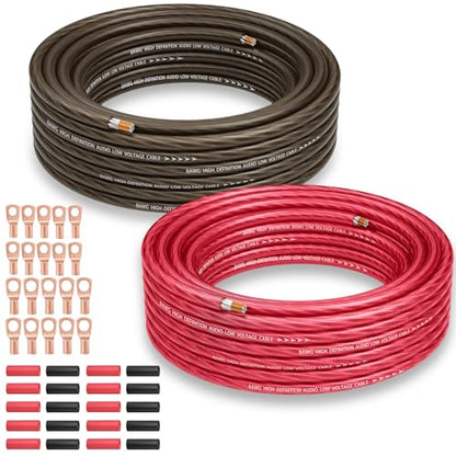 8 Gauge Wire Kit (25FT Each, Red/Black), Primary Automotive Wire, Battery Cable, Amp Wiring Kit, Car Audio Amplifier Power & Ground Cable, Car Fuse, 8AWG CCA, with 20 Heat Shrink Wrap, 20 Lugs - size: 25FT